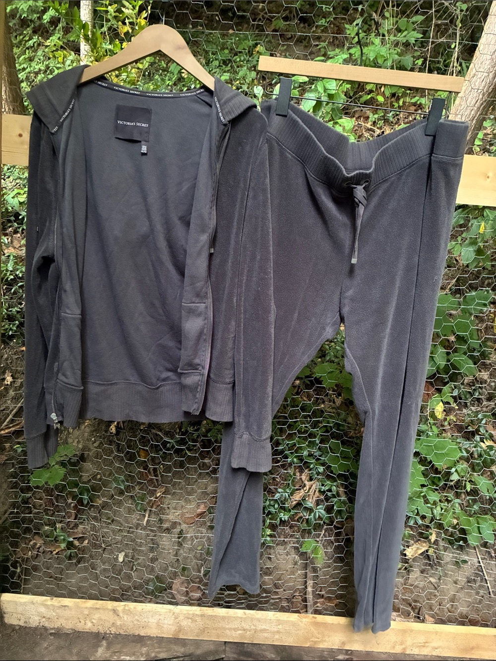 Victoria's Secret Charcoal Gray Velour Track Pants & Hoodie Set